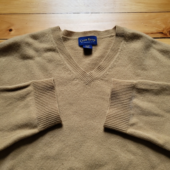 Club Room Lambswool Sweater Mens XL Brown V Neck Ribbed Preppy Dad School Teach - Picture 3 of 8